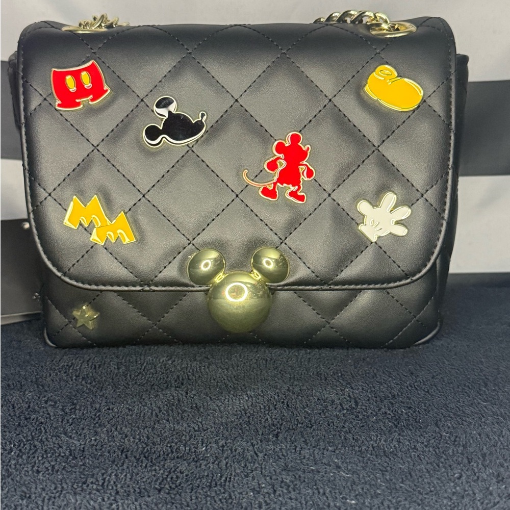 Disney Black Quilted Mini Bag with Gold and Red Accents